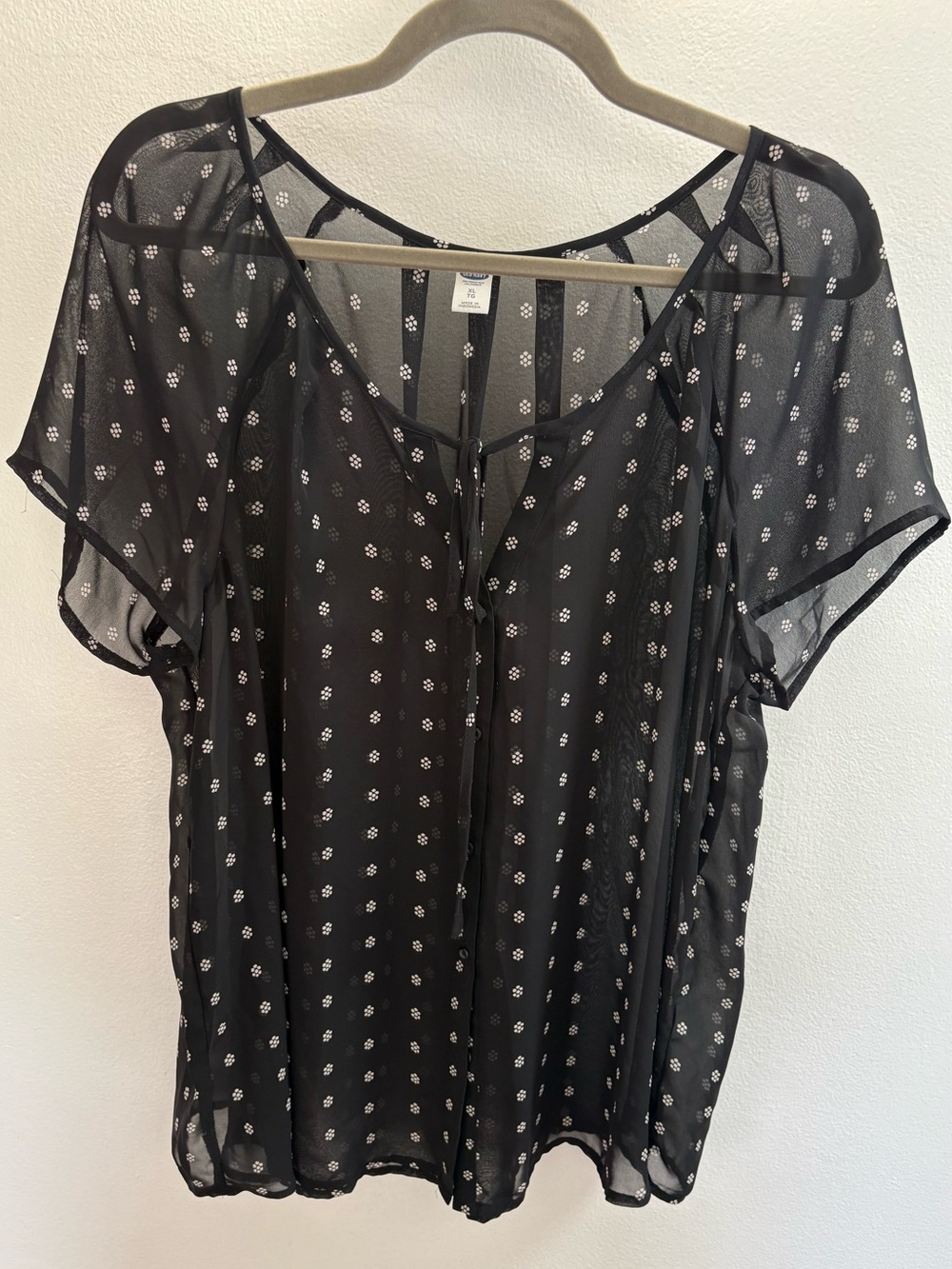 Old Navy Black Semi Sheer Button Front Blouse XL
